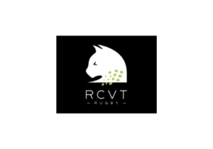 Logo blanc sur fond noir du RCVT Rubgy - Rugby Club des Vallons de la Tour dont la chaudronnerie Marmonier est le partenaire